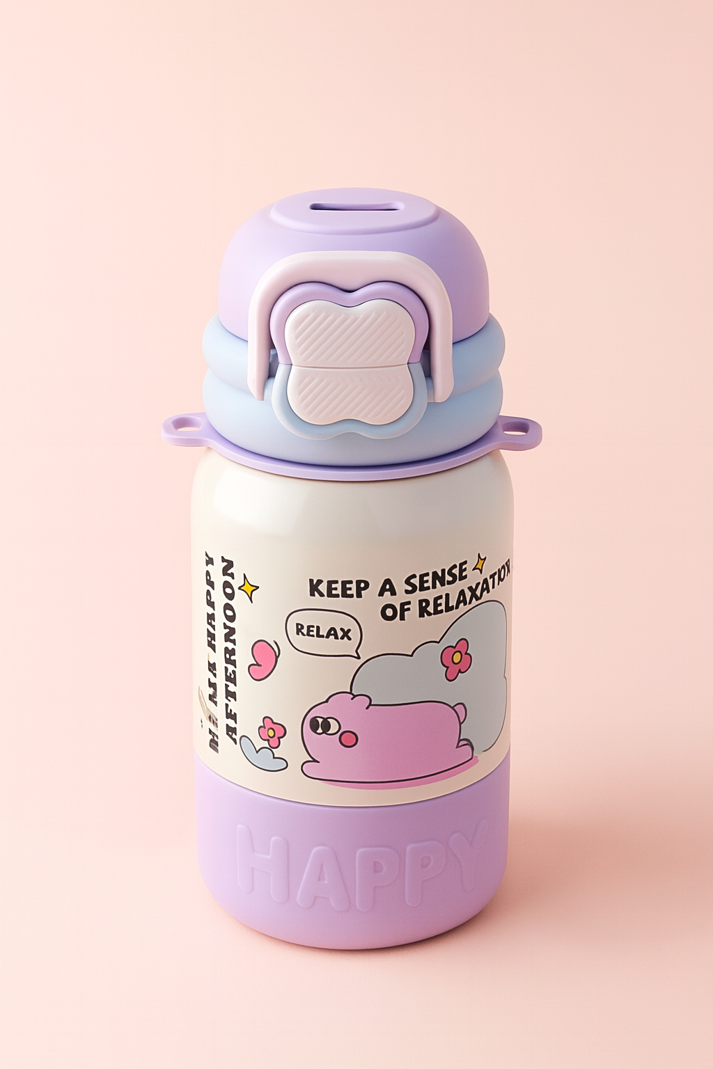 Cute Afternoon Bear Kids Water Bottle – Leak-Proof Flip Cap, BPA-Free Stainless Steel, Double Wall Insulated Cartoon Bottle for School & Travel