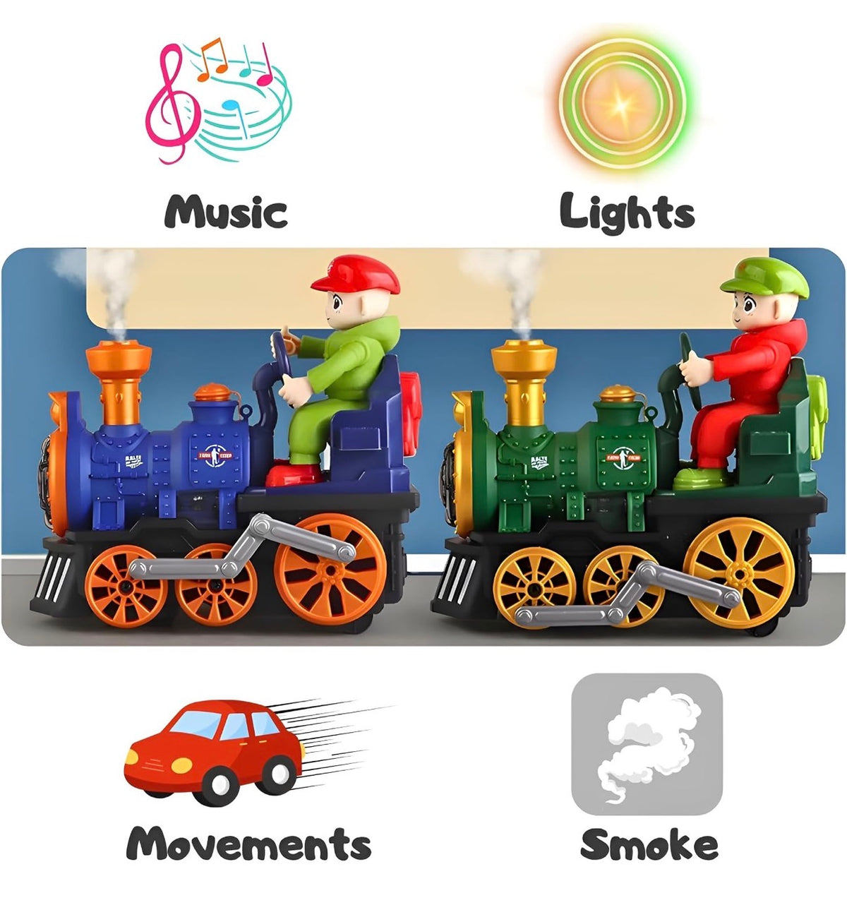 Steam Engine Train Toy for Kids – Bump & Go Locomotive with Real Water Mist Smoke, Colourful LED Lights & Music | 360° Auto-Turning Toy Train with Driver | Gift for Boys & Girls 3+ Year