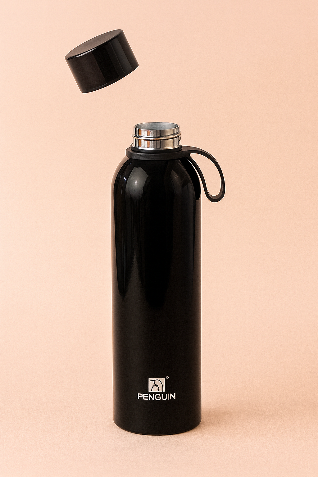 Penguin Stainless Steel Double Wall Insulated bottle | Keeps Drinks Hot & Cold for 24 Hours | Leak-Proof Travel Water Bottle with Soft Carry Loop
