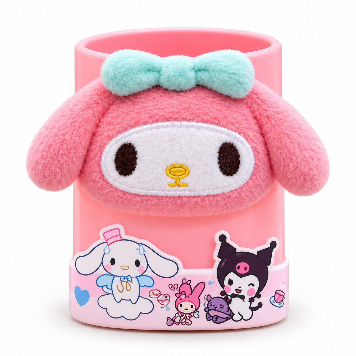 Plush Pencil Holder for Kids – Cute Round Pen Stand with Soft 3D Plush Face & Printed Base, Desk Organizer for Pens, Pencils & Markers – Kawaii Stationery for Study Table & Kids' Room