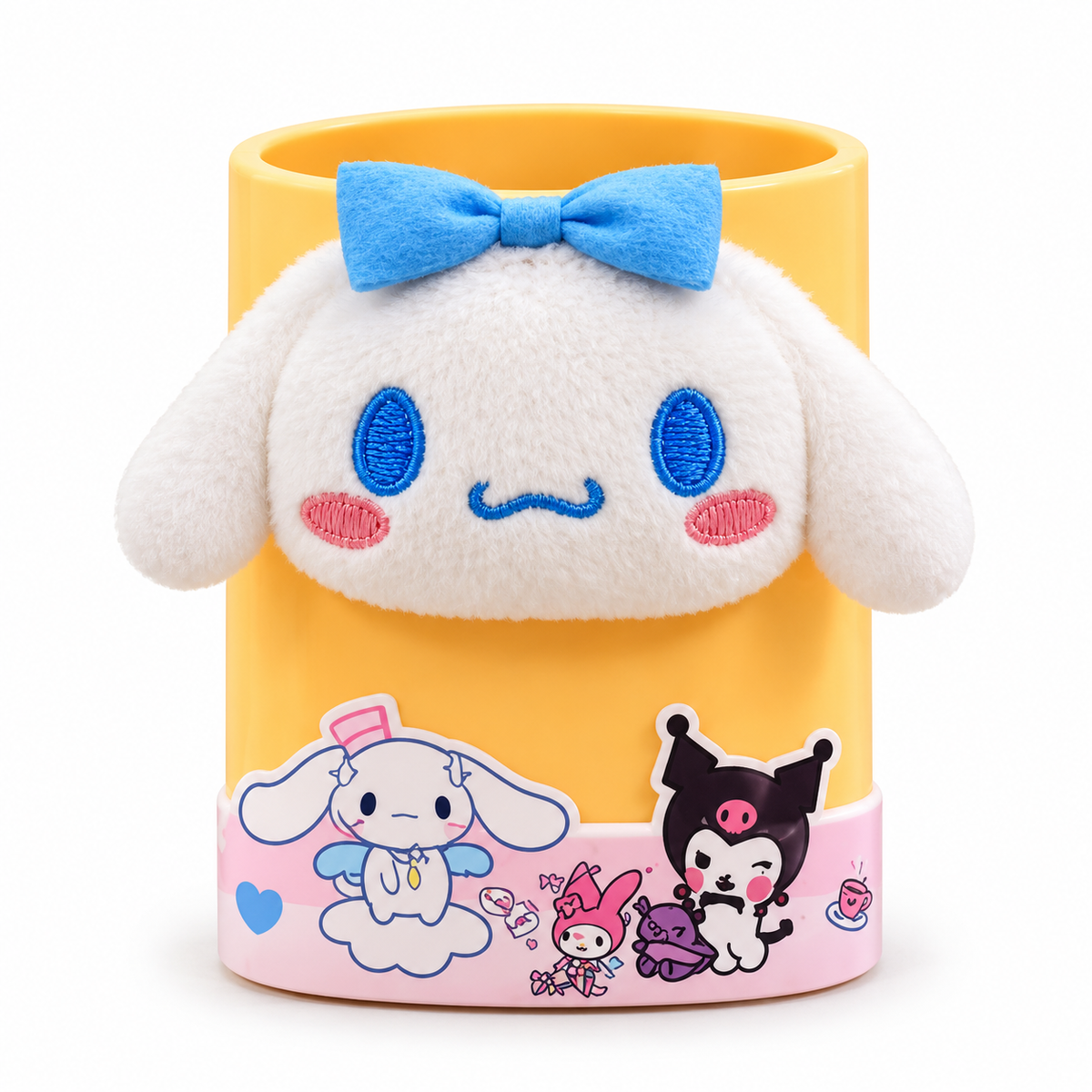 Plush Pencil Holder for Kids – Cute Round Pen Stand with Soft 3D Plush Face & Printed Base, Desk Organizer for Pens, Pencils & Markers – Kawaii Stationery for Study Table & Kids' Room