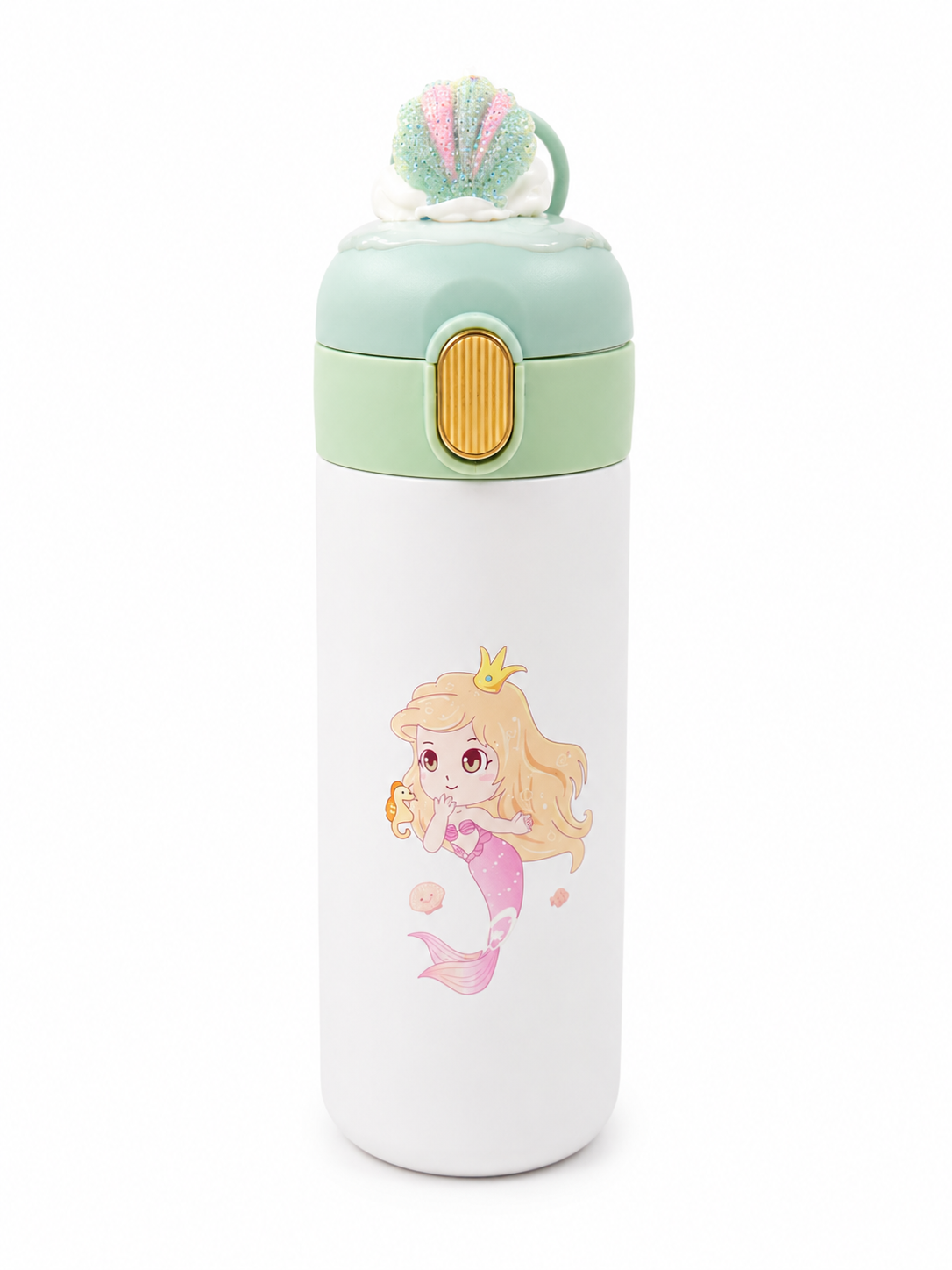 Kids Mermaid Stainless Steel Water Bottle with Straw Lid |500ml | Cute Leakproof Sipper Bottle for Girls