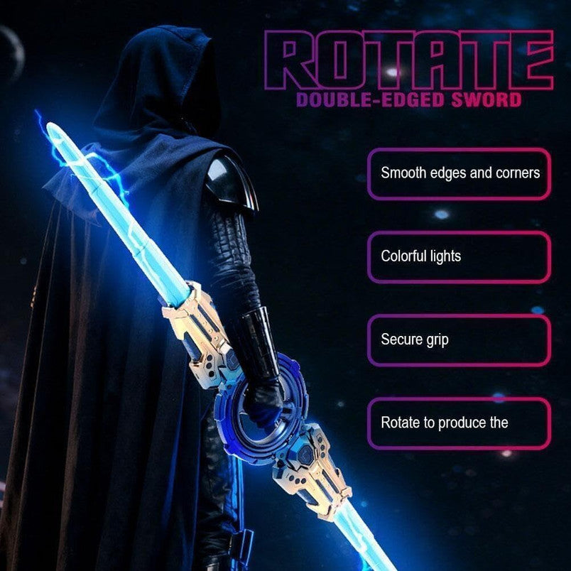 Rotating Double-Edged LED Light Up Sword Toy for Kids – Spinning Glow Staff with Colourful Lights | Smooth Safe Edges | Cosplay & Role Play Toy for Boys & Girls | Age 5+ | Birthday Gift