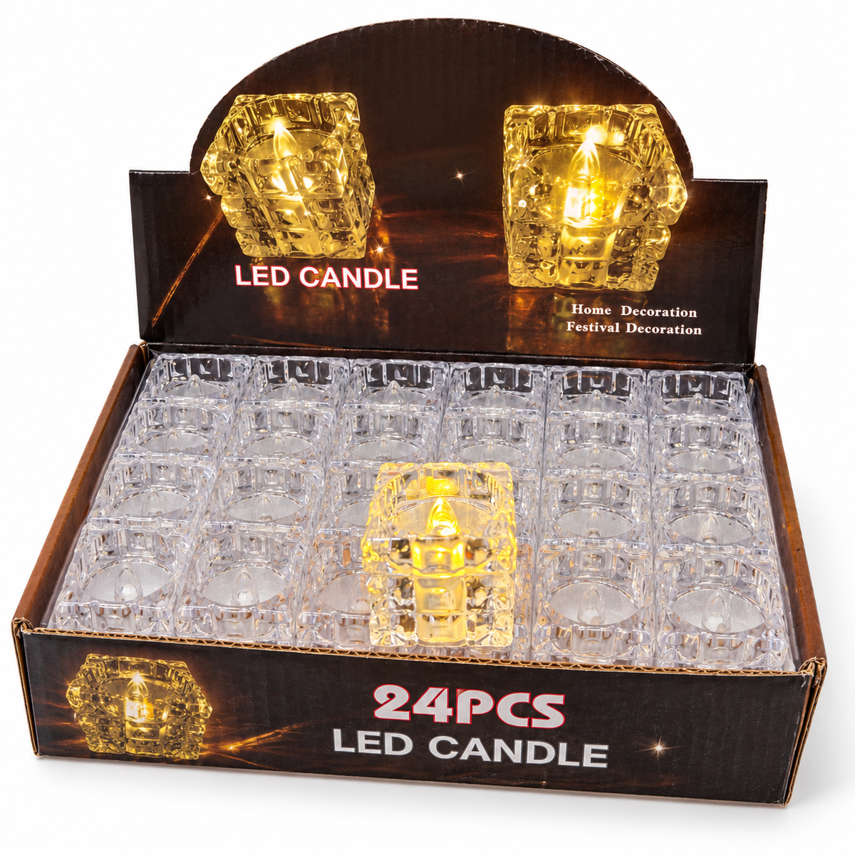 Square Crystal LED Tealight Candles Set of 24, Flameless Cube Diyas for Diwali Decor