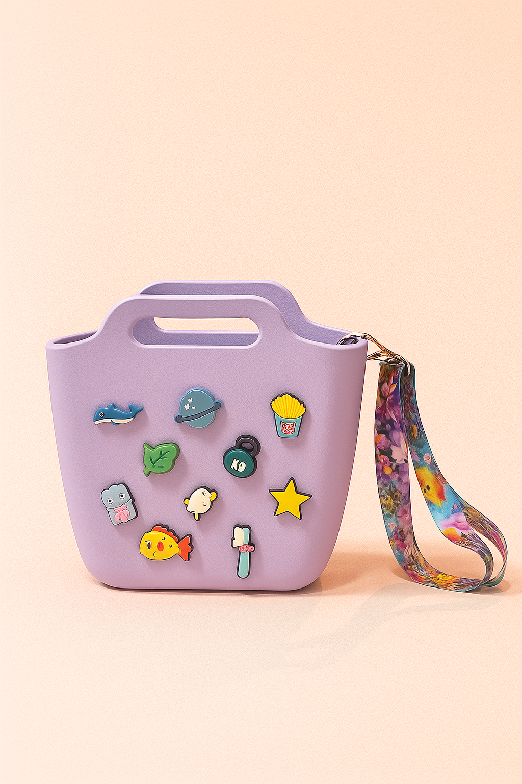 The Joy Sling | Trendy Crocs Style EVA Tote Bag for Women | Waterproof Handbag with Printed Strap & Fun Charms