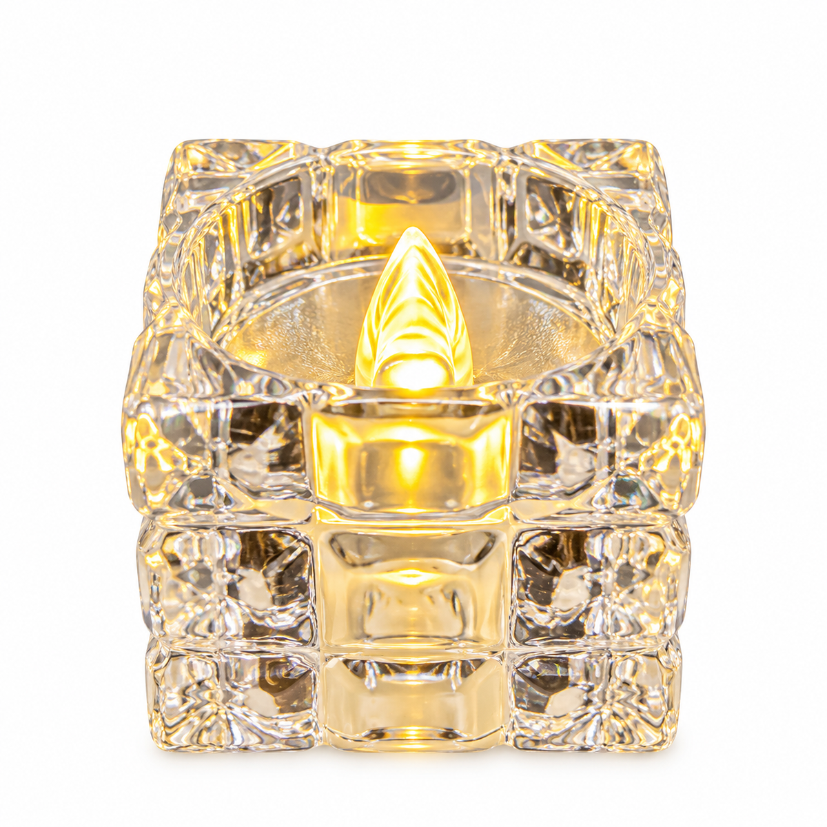 Square Crystal LED Tealight Candles Set of 24, Flameless Cube Diyas for Diwali Decor