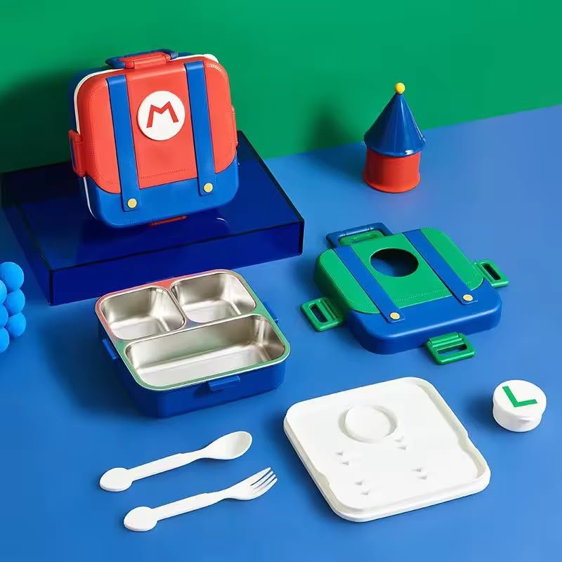 Kids Steel Lunch Box 3 Compartment – Cute Overalls Design