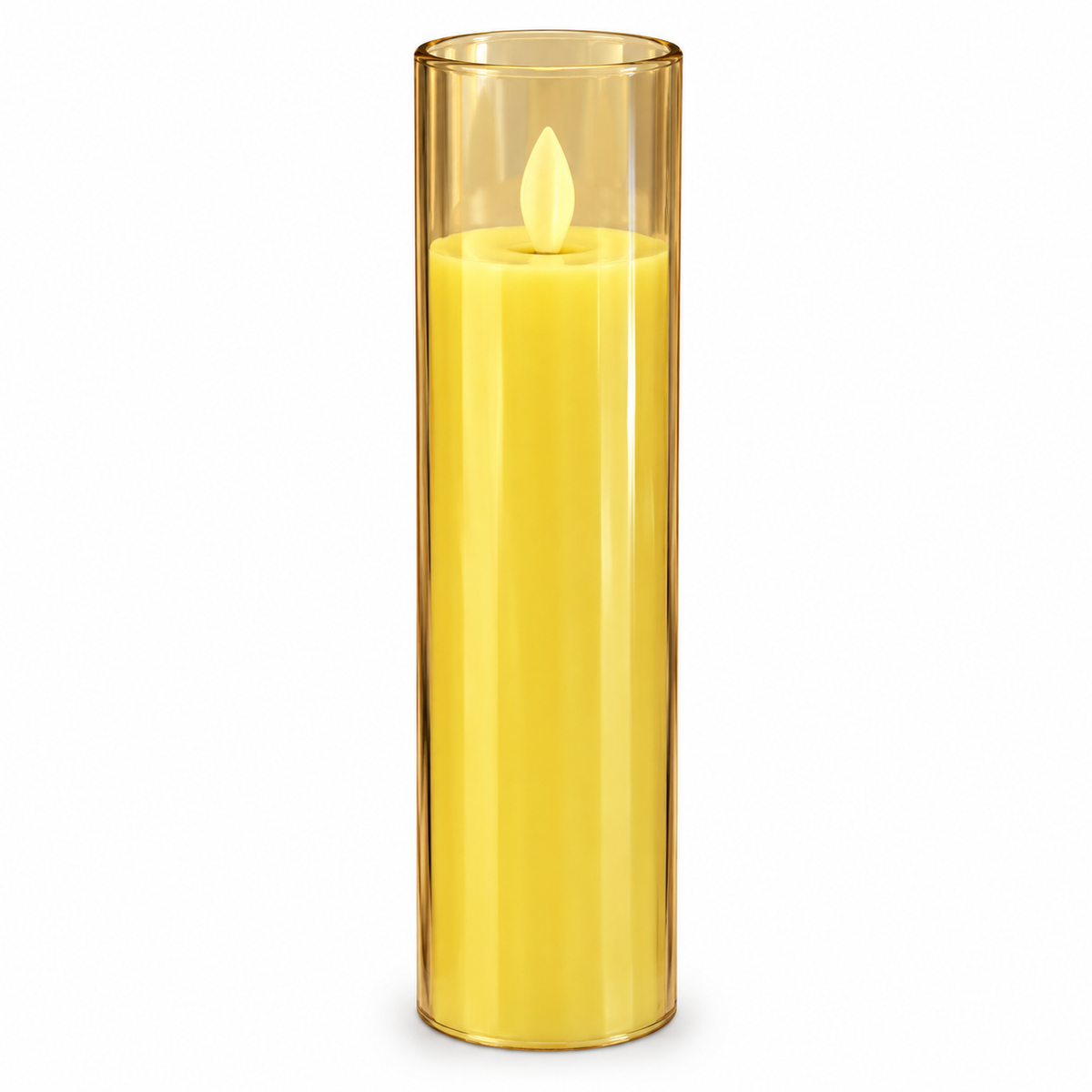 LED Pillar Candles Set of 4 in Amber or Clear Holders, Flameless Battery Candles in 4 Heights