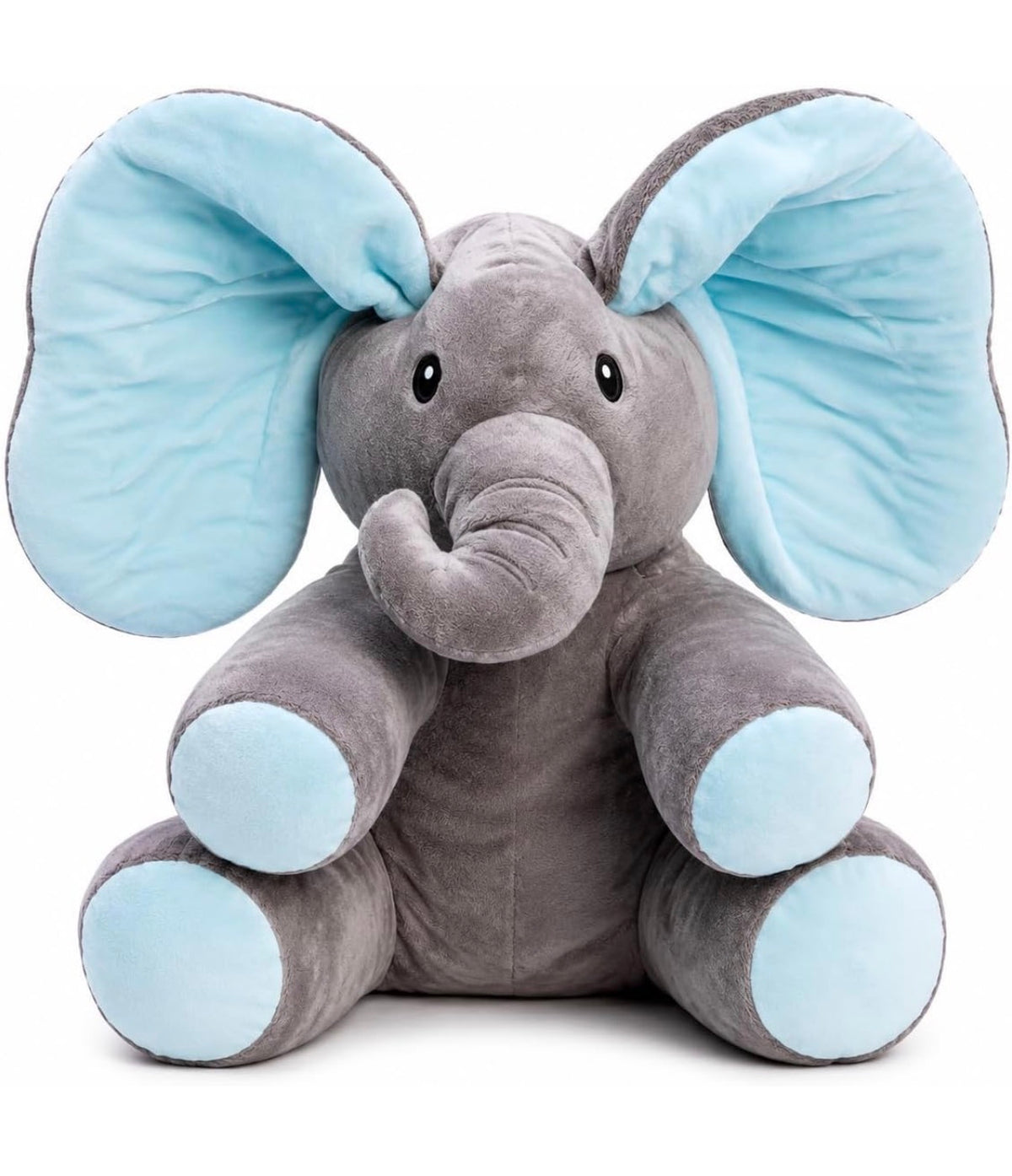 Peek-a-Boo Singing Elephant Plush Toy for Babies – Musical Soft Toy with Moving Ears, Records Your Voice, Sings Songs & Plays Peek-a-Boo | Interactive Stuffed Animal for Toddlers | Baby Gift (Grey-Blue / Grey-Pink)