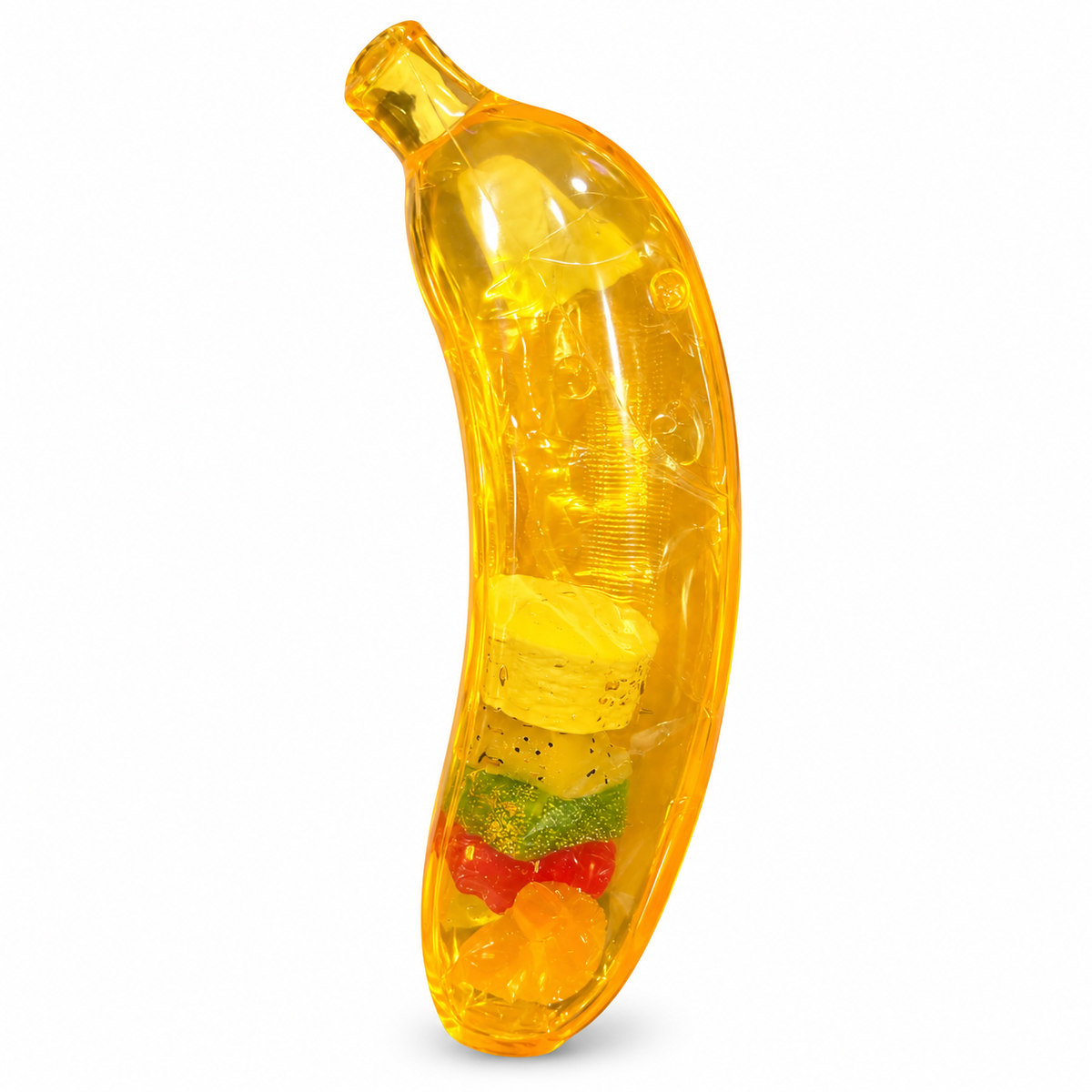 Banana Jelly Squishy Toy with Fruit Pieces Inside, Clear Stress Relief Fidget