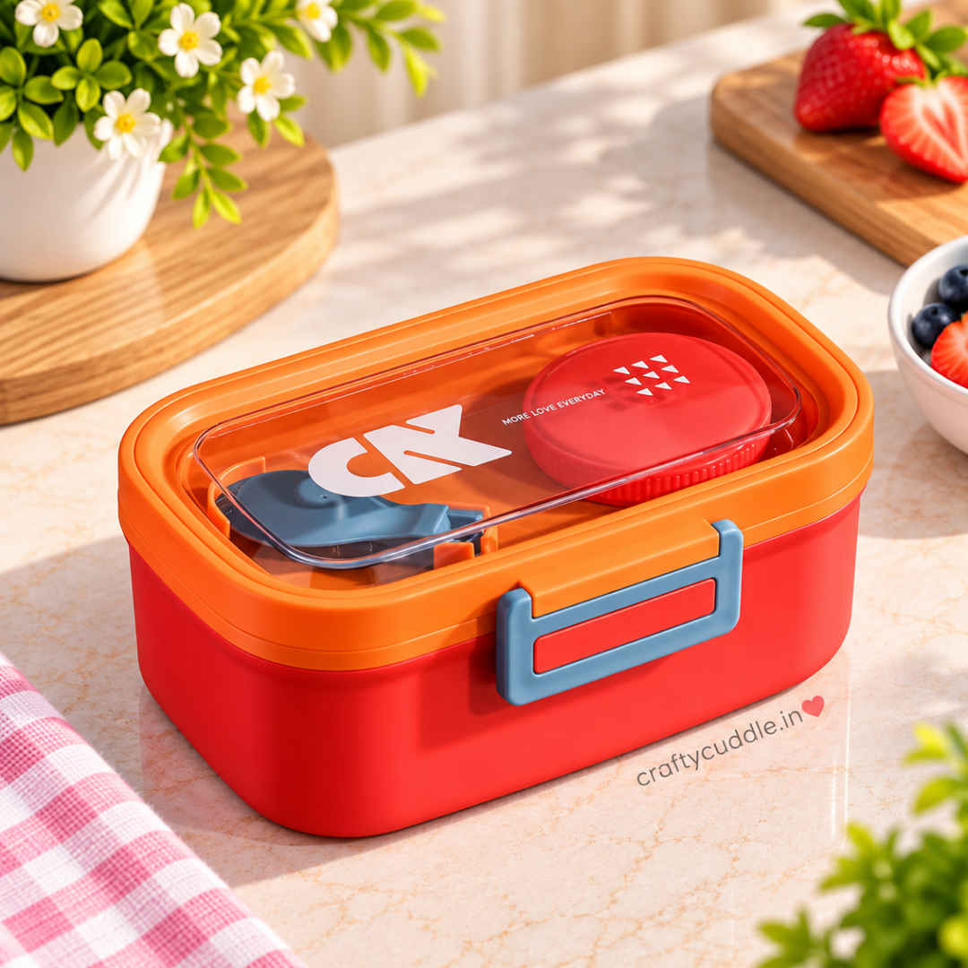 Kids Lunch Box with Foldable Spoon – Transparent Lid Tiffin Box
