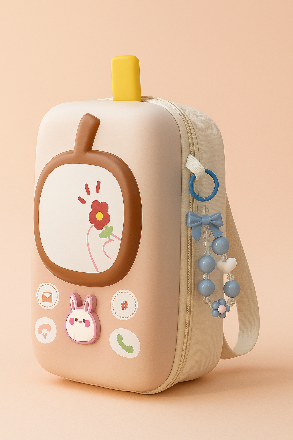 Cute 3D Mobile Design Kids Backpack | EVA Waterproof Cartoon School Bag with Bunny & Phone Buttons | Stylish Lightweight Travel Bag for Boys & Girls | Perfect Birthday Gift