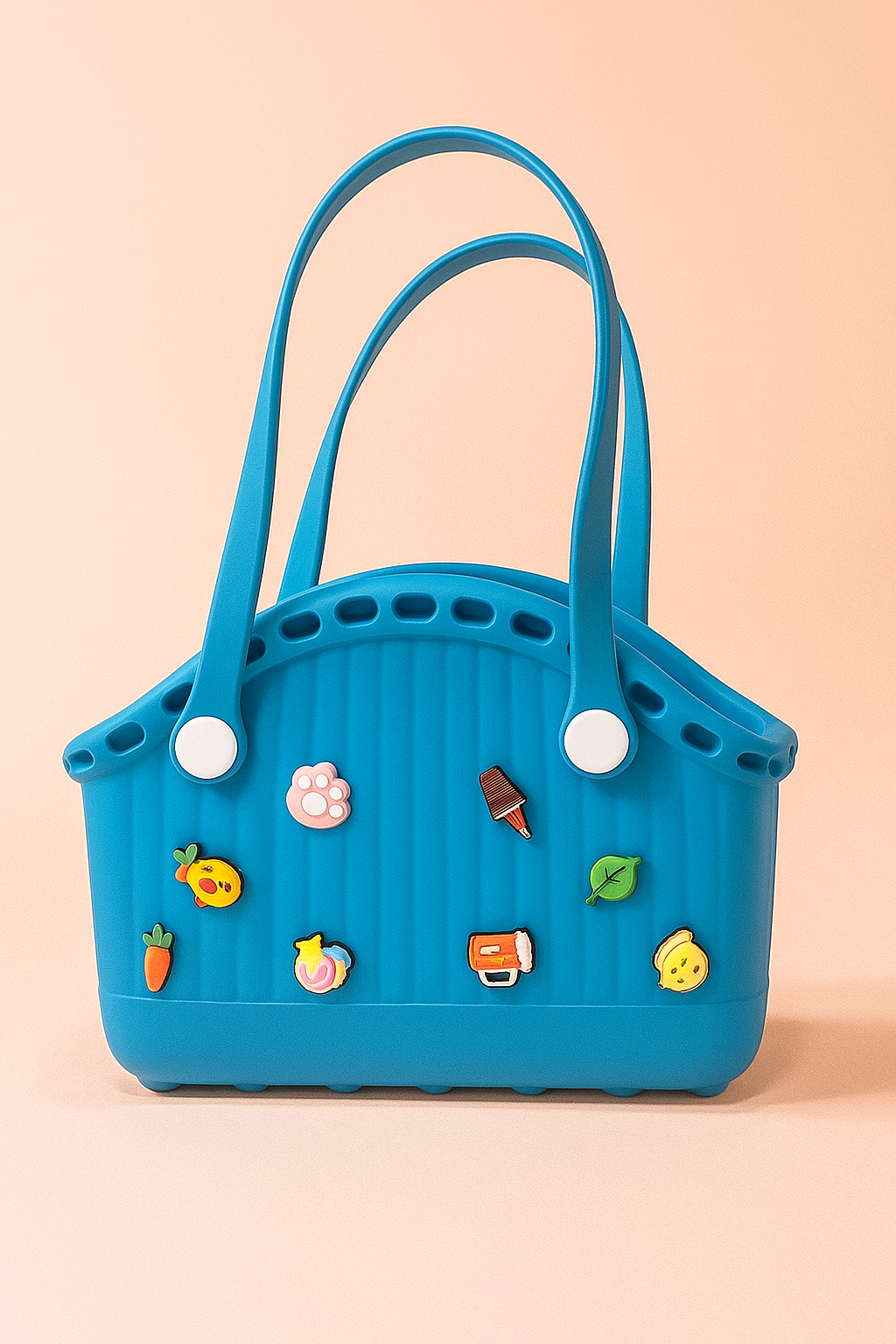 Charmify Carry-All Bag | Trendy Sky Crocs Style Basket Tote Bag | Waterproof EVA Jelly Handbag with Fun Charms | Large Capacity Beach, Travel & Daily Use Bag for Girls