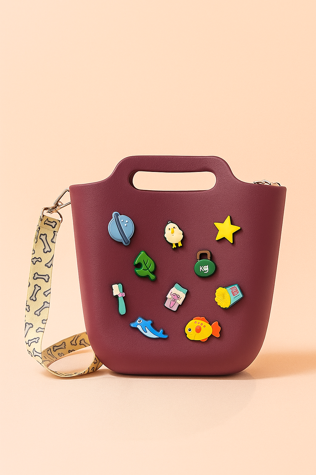 The Joy Sling | Trendy Crocs Style EVA Tote Bag for Women | Waterproof Handbag with Printed Strap & Fun Charms