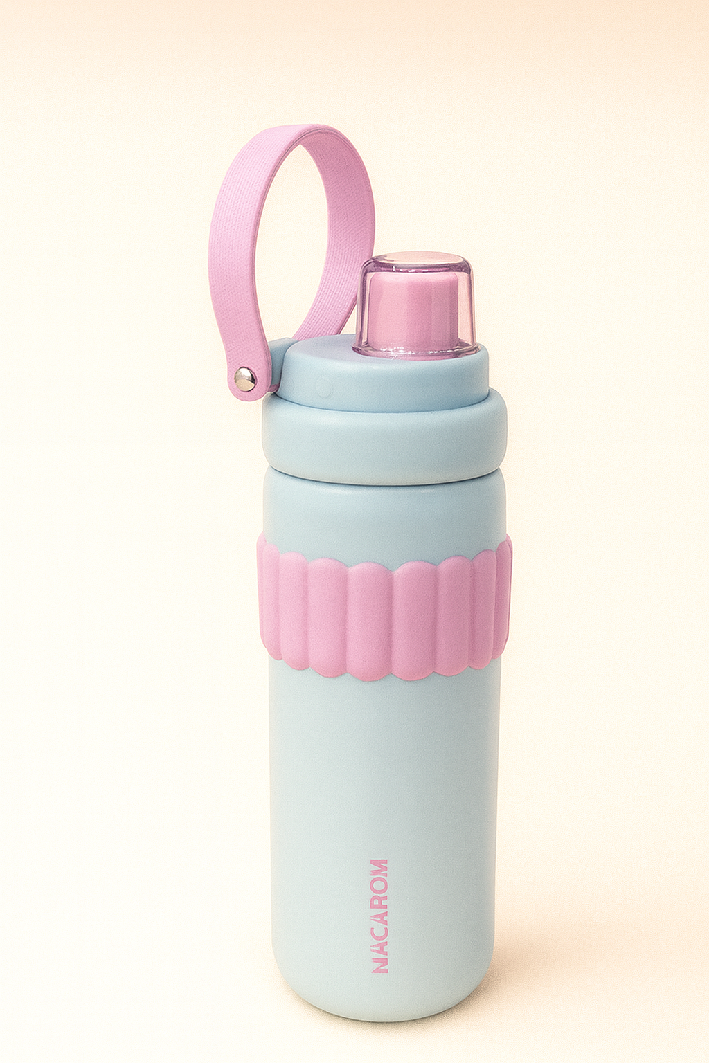 Cute Pastel Kids Water Bottle – Soft Silicone Grip, Leak-Proof Button Lid, BPA-Free Stainless Steel, Easy-Sip Spout Bottle for School & Travel