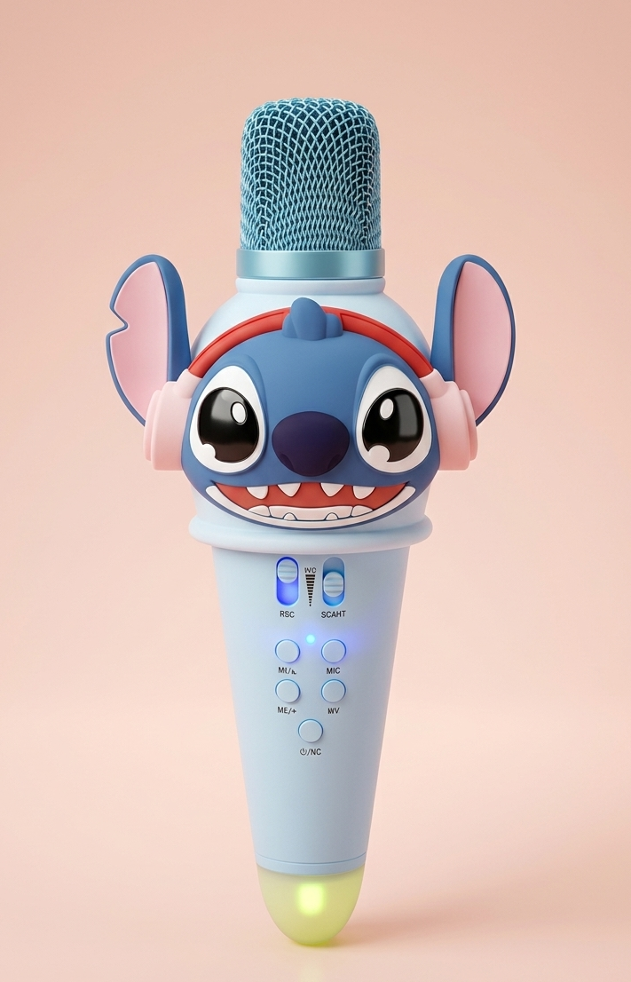Kids Cartoon Character Bluetooth Karaoke Microphone with Built-in Speaker | LED Light Effects | Wireless & Rechargeable | Fun Singing Toy for Boys & Girls | Age 3+