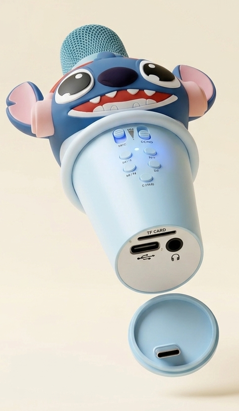 Kids Cartoon Character Bluetooth Karaoke Microphone with Built-in Speaker | LED Light Effects | Wireless & Rechargeable | Fun Singing Toy for Boys & Girls | Age 3+