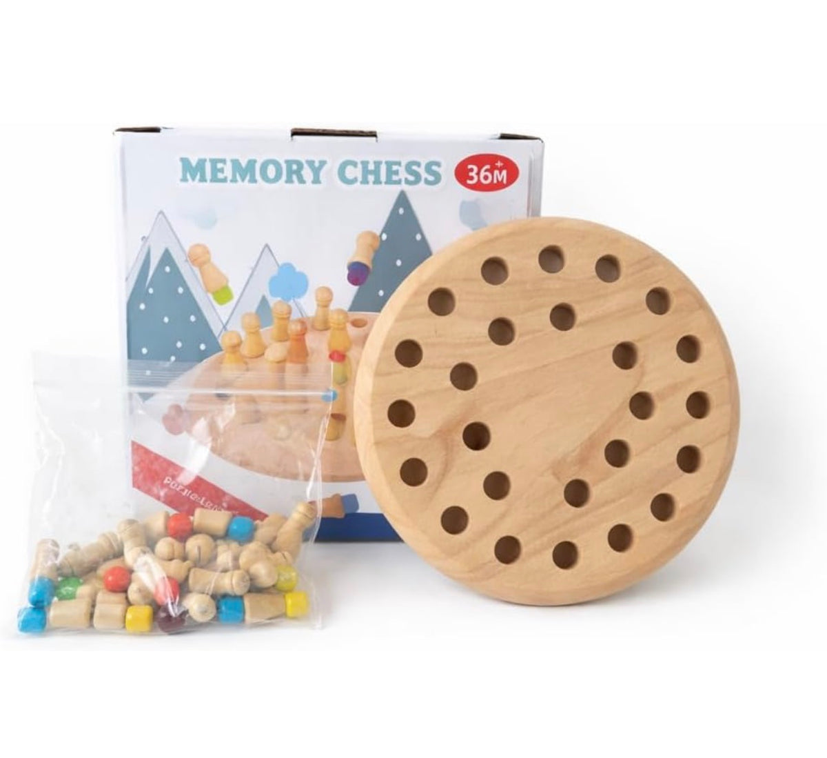 Wooden Memory Chess Game for Kids with 24 Colour Pegs & Dice, Family Brain Game
