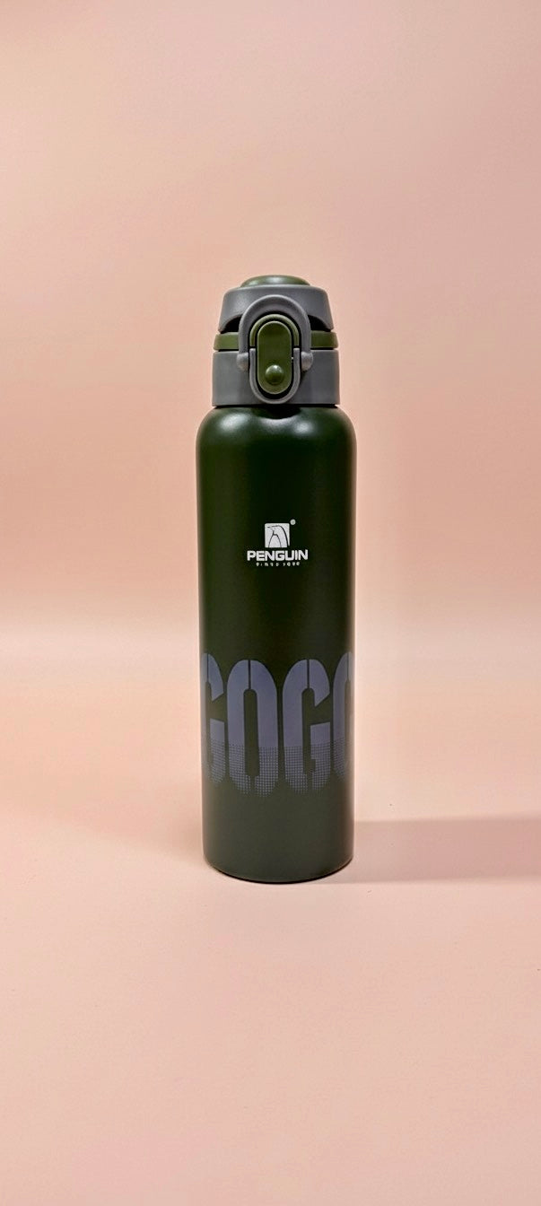 Penguin GOGO water bottle | Sporty Matte Blue Flask with Flip Lock Lid | Leak-Proof & Insulated for Active Days
