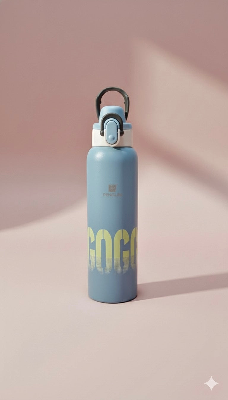 Penguin GOGO water bottle | Sporty Matte Blue Flask with Flip Lock Lid | Leak-Proof & Insulated for Active Days