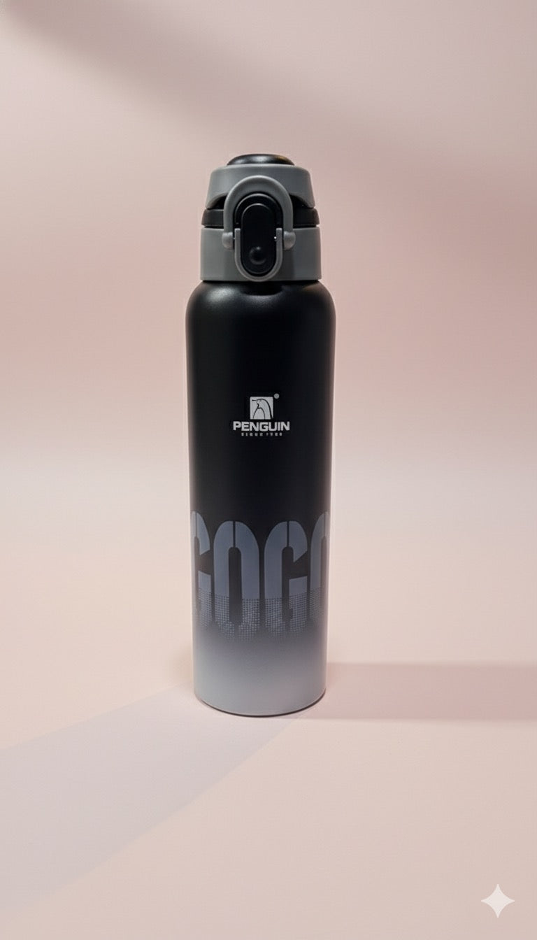Penguin GOGO water bottle | Sporty Matte Blue Flask with Flip Lock Lid | Leak-Proof & Insulated for Active Days