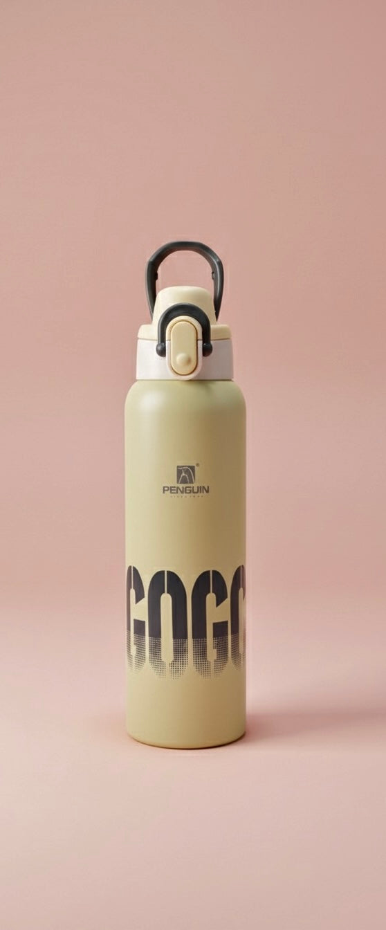 Penguin GOGO water bottle | Sporty Matte Blue Flask with Flip Lock Lid | Leak-Proof & Insulated for Active Days