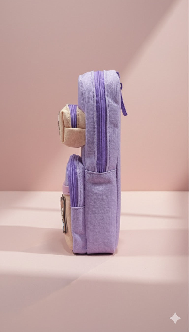 Sweet Harmony Multi-Pocket Pencil Case | Cute Bear & Butterfly Edition