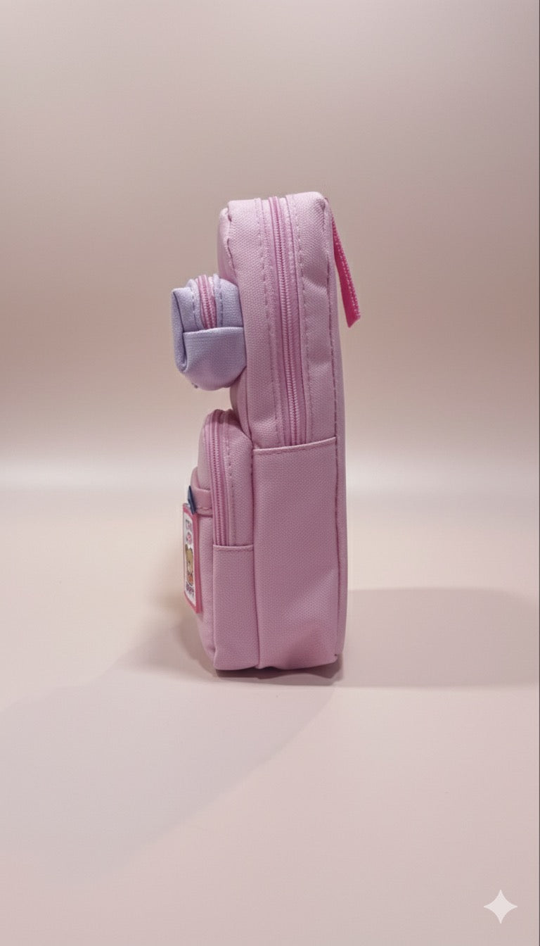 Sweet Harmony Multi-Pocket Pencil Case | Cute Bear & Butterfly Edition