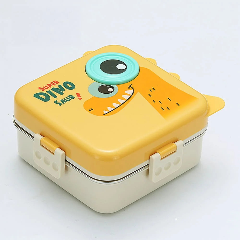 Super Dino Kids Bento Lunch Box | Cute Cartoon Dinosaur Lunchbox with Leak-Proof Compartments, Snap-Lock Lid & Portable Handle