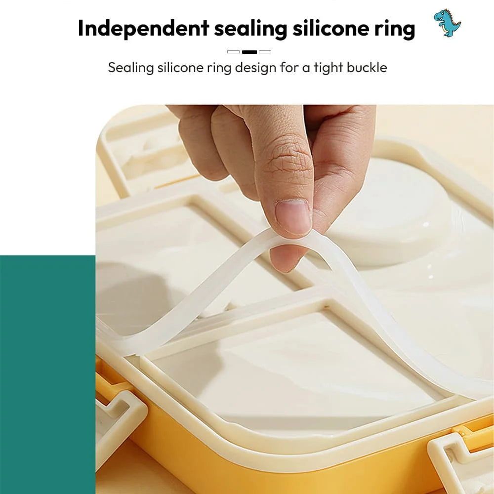 Super Dino Kids Bento Lunch Box | Cute Cartoon Dinosaur Lunchbox with Leak-Proof Compartments, Snap-Lock Lid & Portable Handle