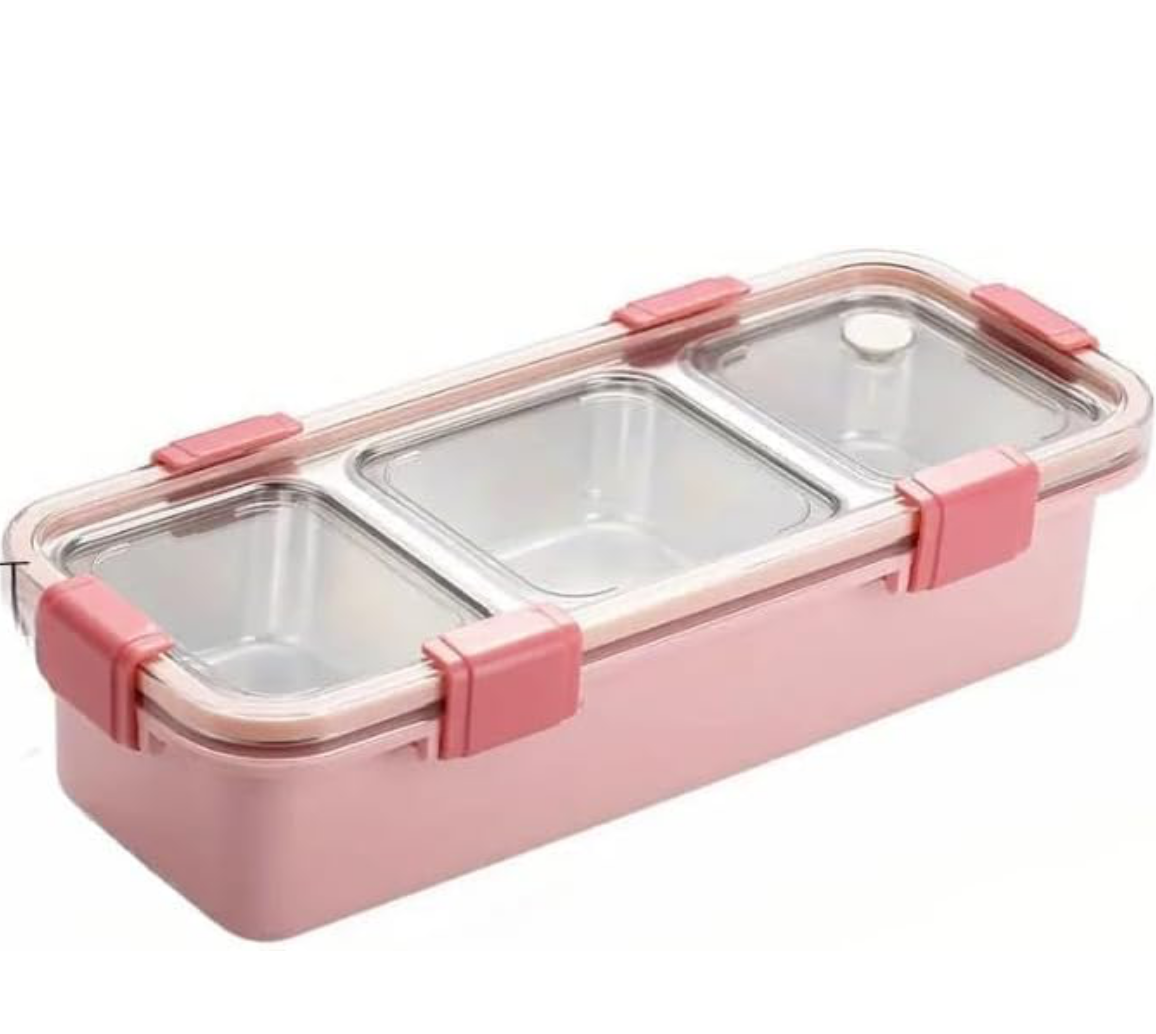 3-Grid Stainless Steel Lunch Box | Leak-Proof Bento Box for Kids & Adults