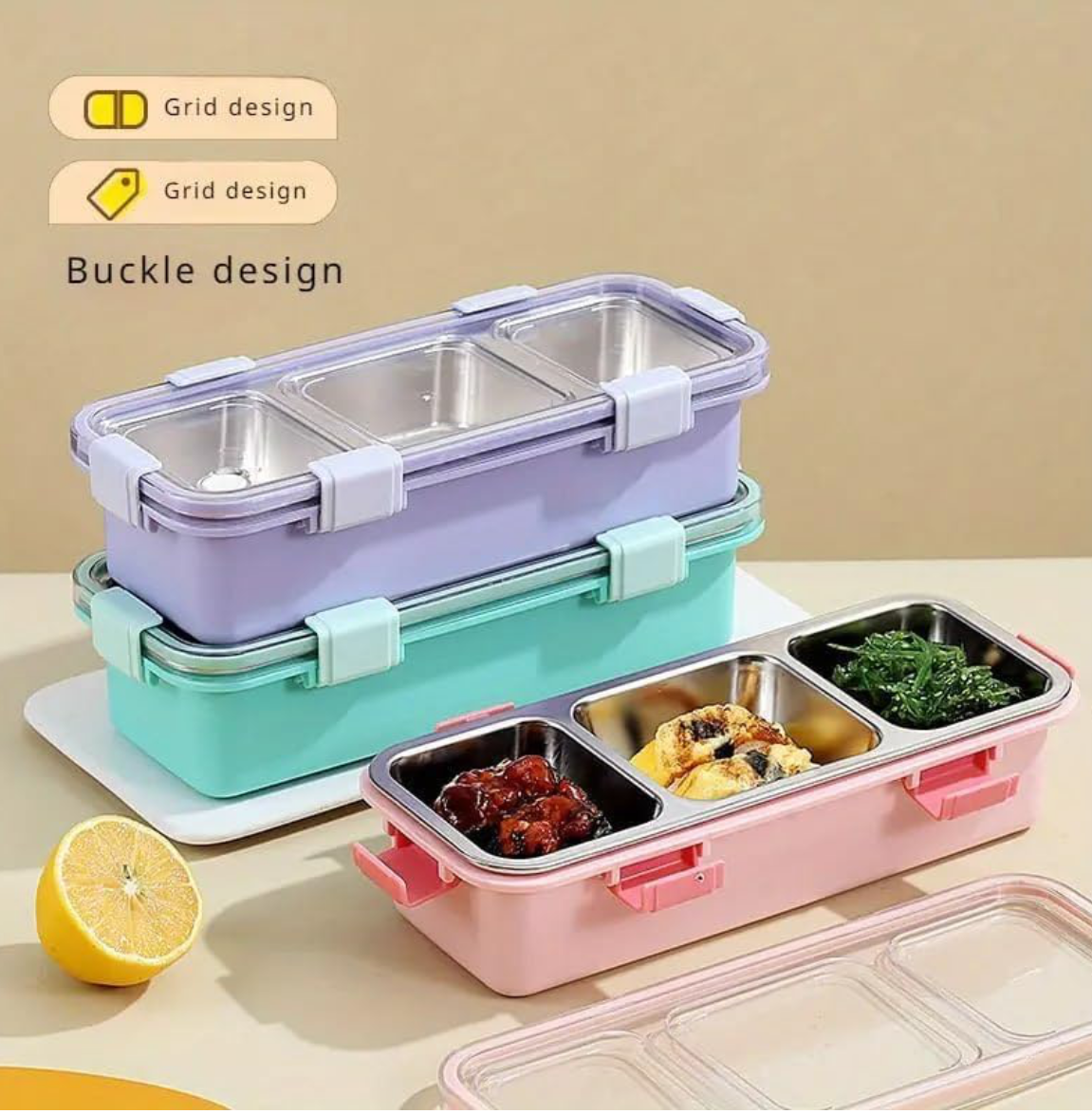 3-Grid Stainless Steel Lunch Box | Leak-Proof Bento Box for Kids & Adults
