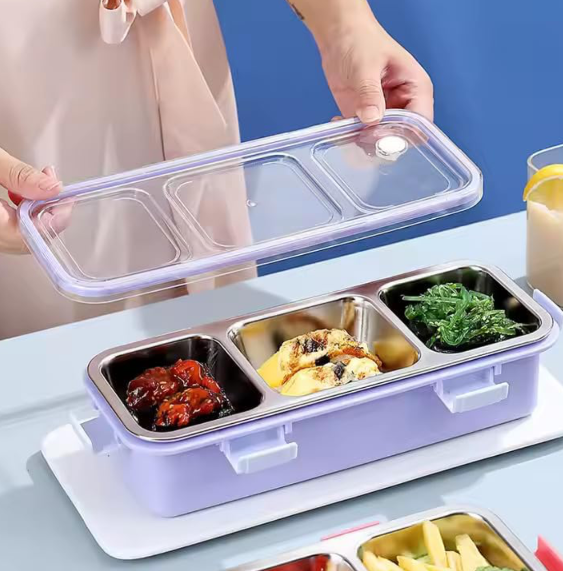 3-Grid Stainless Steel Lunch Box | Leak-Proof Bento Box for Kids & Adults