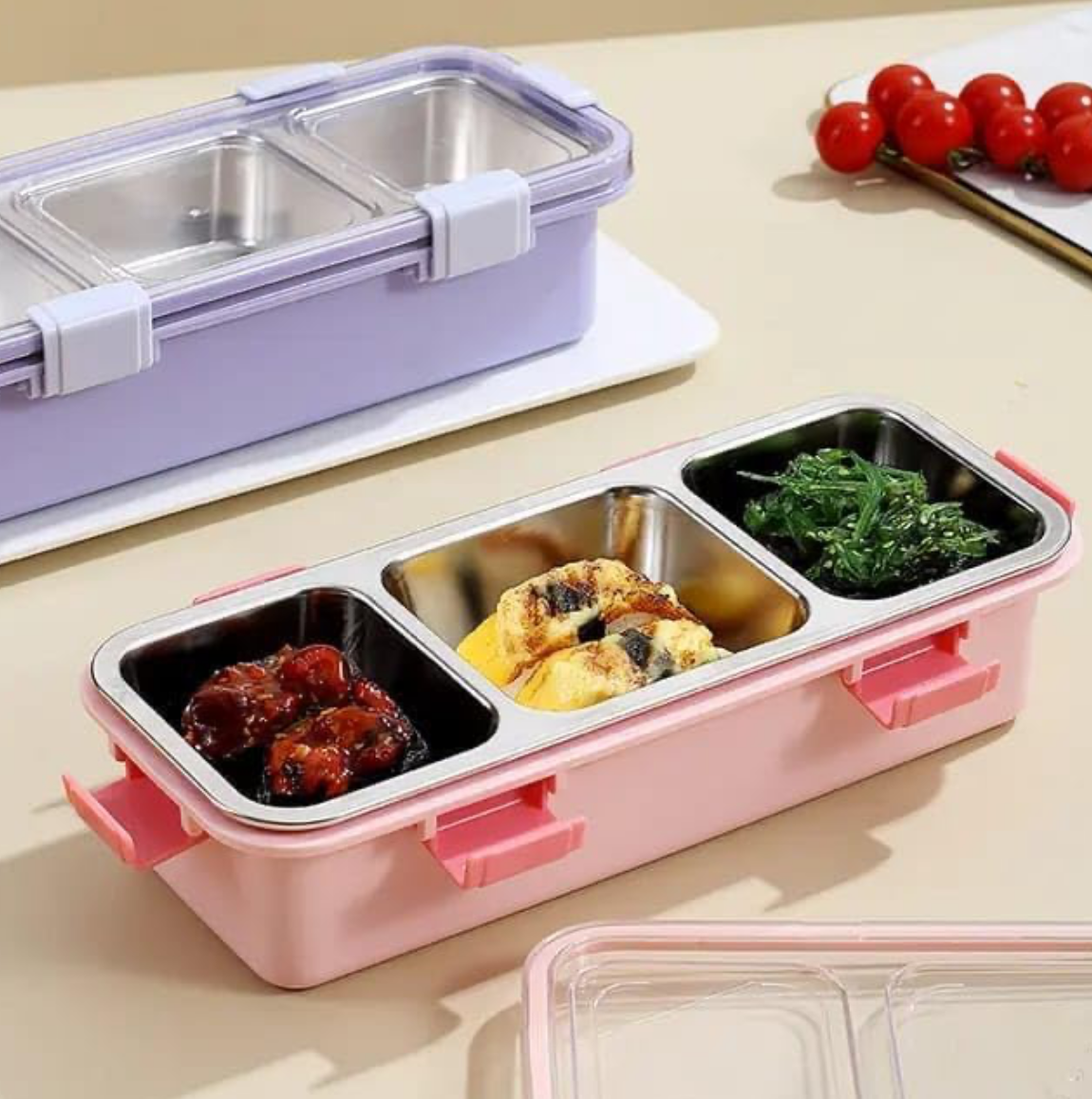 3-Grid Stainless Steel Lunch Box | Leak-Proof Bento Box for Kids & Adults