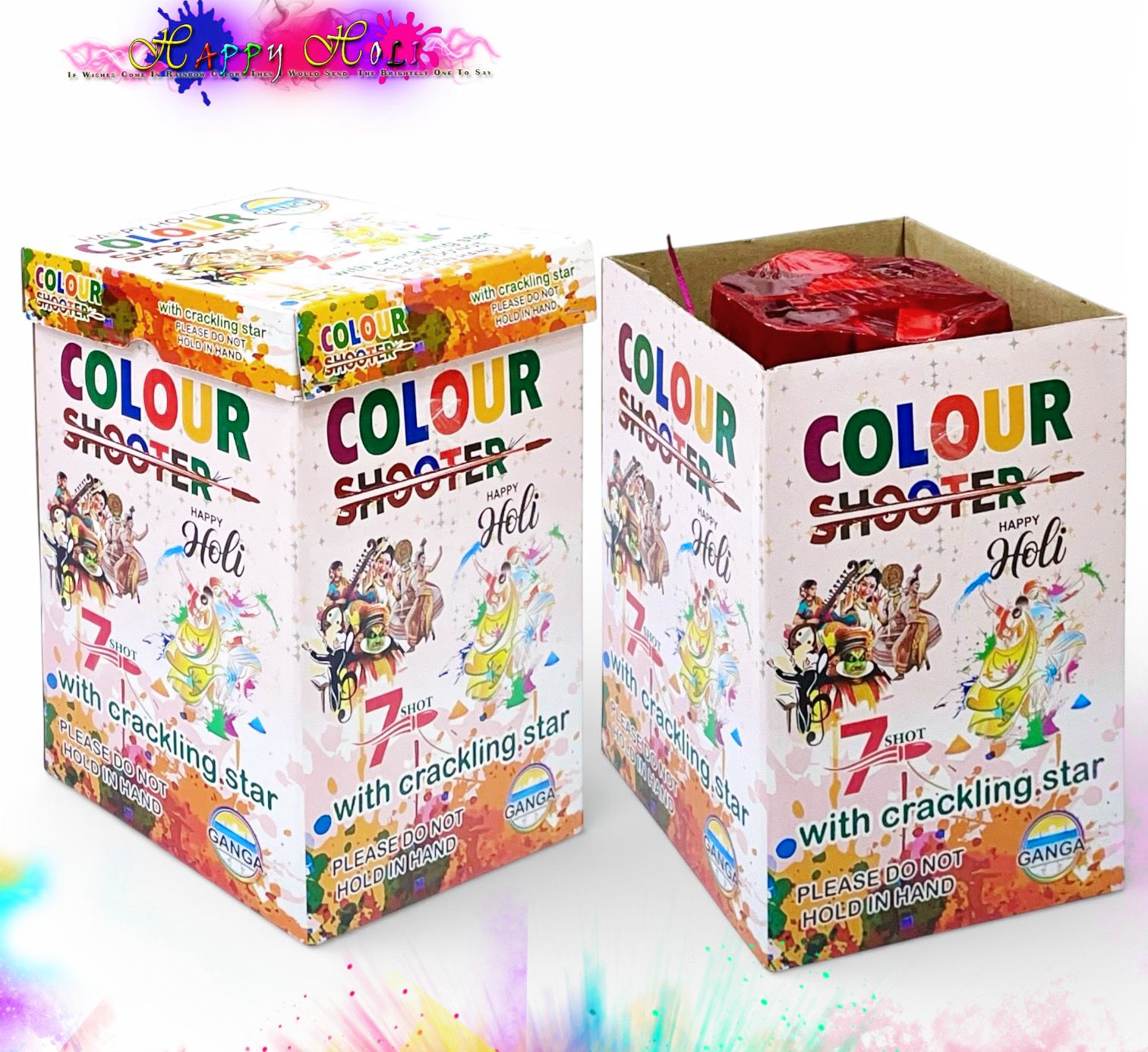 Colour Shooter Crackling Star (7 Shot) | Holi Celebration Colour Shooter | Multicolour Effect | Party & Festival Use