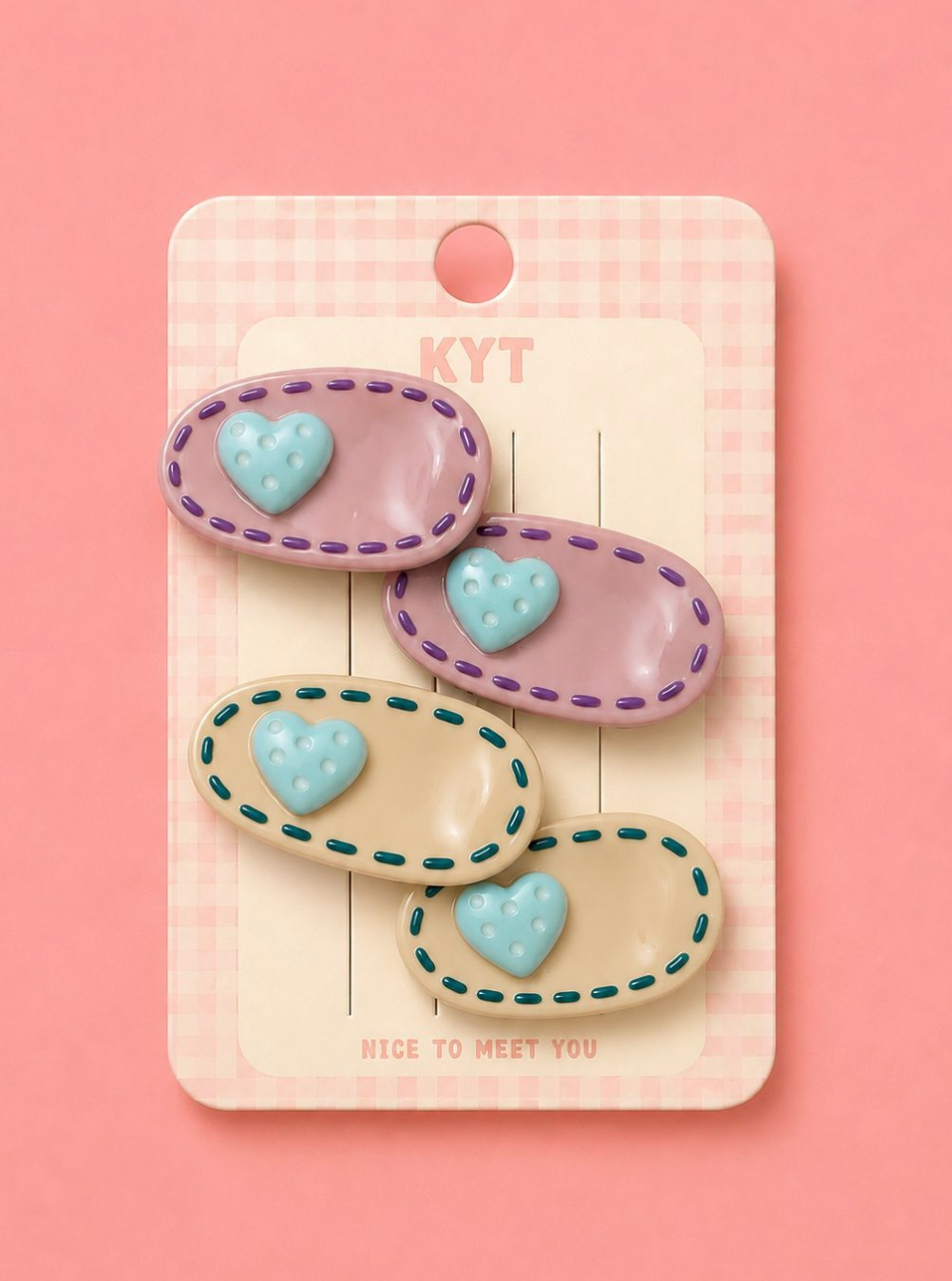 Heart Charm Snap Hair Clips for Girls – Cute Polka Dot 3D Heart with Stitch Border Detail | Set of 4 | No-Slip Alligator Clip | Kids Hair Accessories for Toddlers & Girls Age 3+ | Birthday Gift