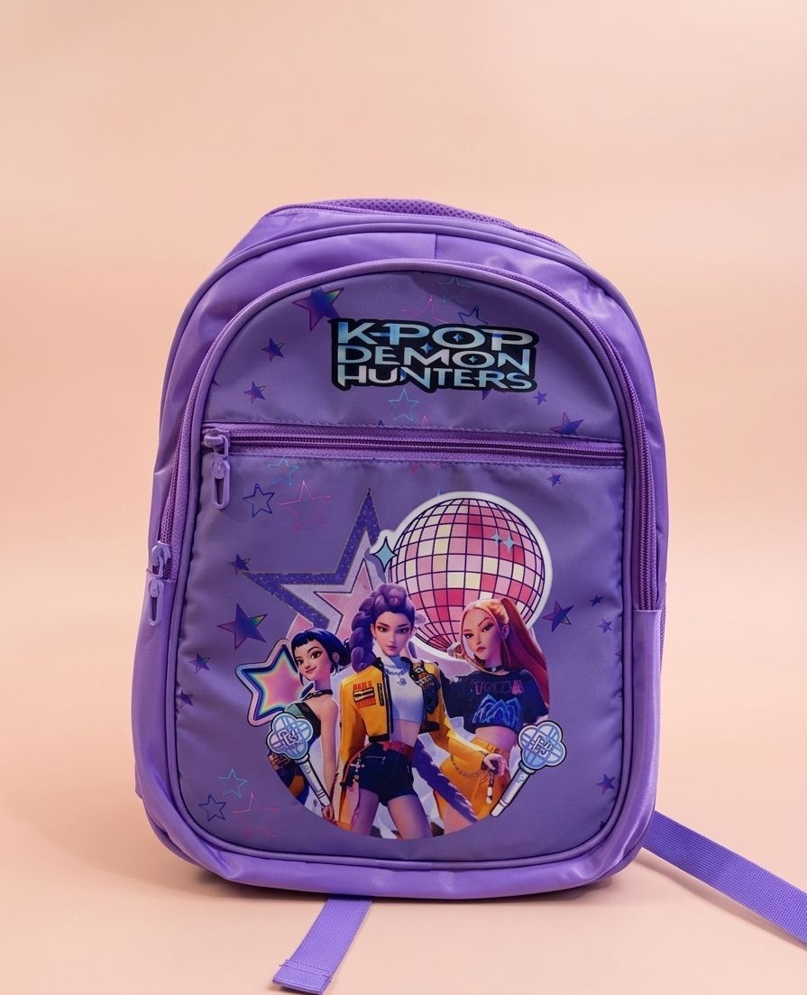 K-Pop Demon Hunters Girls School Backpack – Holographic Star Print, Disco Ball & Idol Character Artwork, Multi-Compartment Everyday Bag for Girls Ages 3+, Lavender Purple
