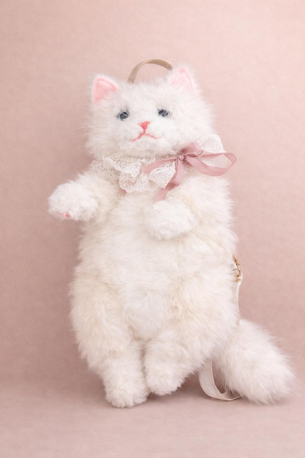 White fluffy cat plush toy bag 