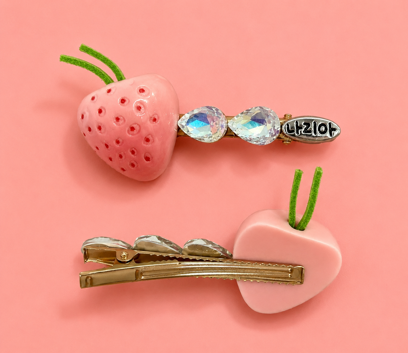 Strawberry Hair Clips for Girls – 3D Resin Strawberry with AB Crystal Teardrop Detail | Gold Barrette Base | Set of 2 | Cute Fruit Hair Accessories for Kids & Teens | Birthday & Return Gift