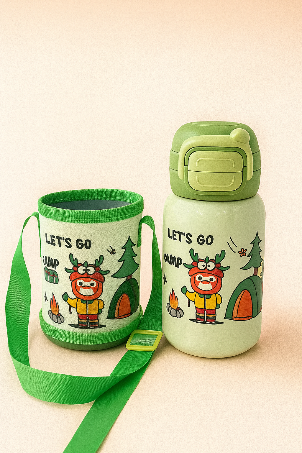 Little Explorer CampSip Insulated Kids Water Bottle with Carry Strap – Leak-Proof Flip Lid, Protective Fabric Sleeve | BPA-Free Travel Bottle for School & Outdoors