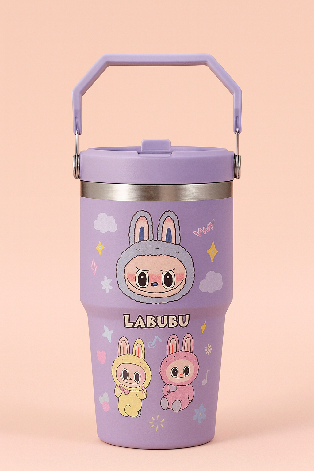 Labubu Bunny Friends Straw Tumbler for Kids – Leak-Resistant Sipper Cup with Flip Lid & Handle | Cute Cartoon Drinking Tumbler for School, Travel & Daily Use