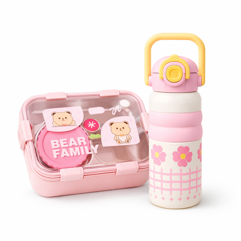 Kids bear Combo Set for girls  | School Tiffin Set for Boys & Girls | BPA-Free, Durable & Travel Friendly