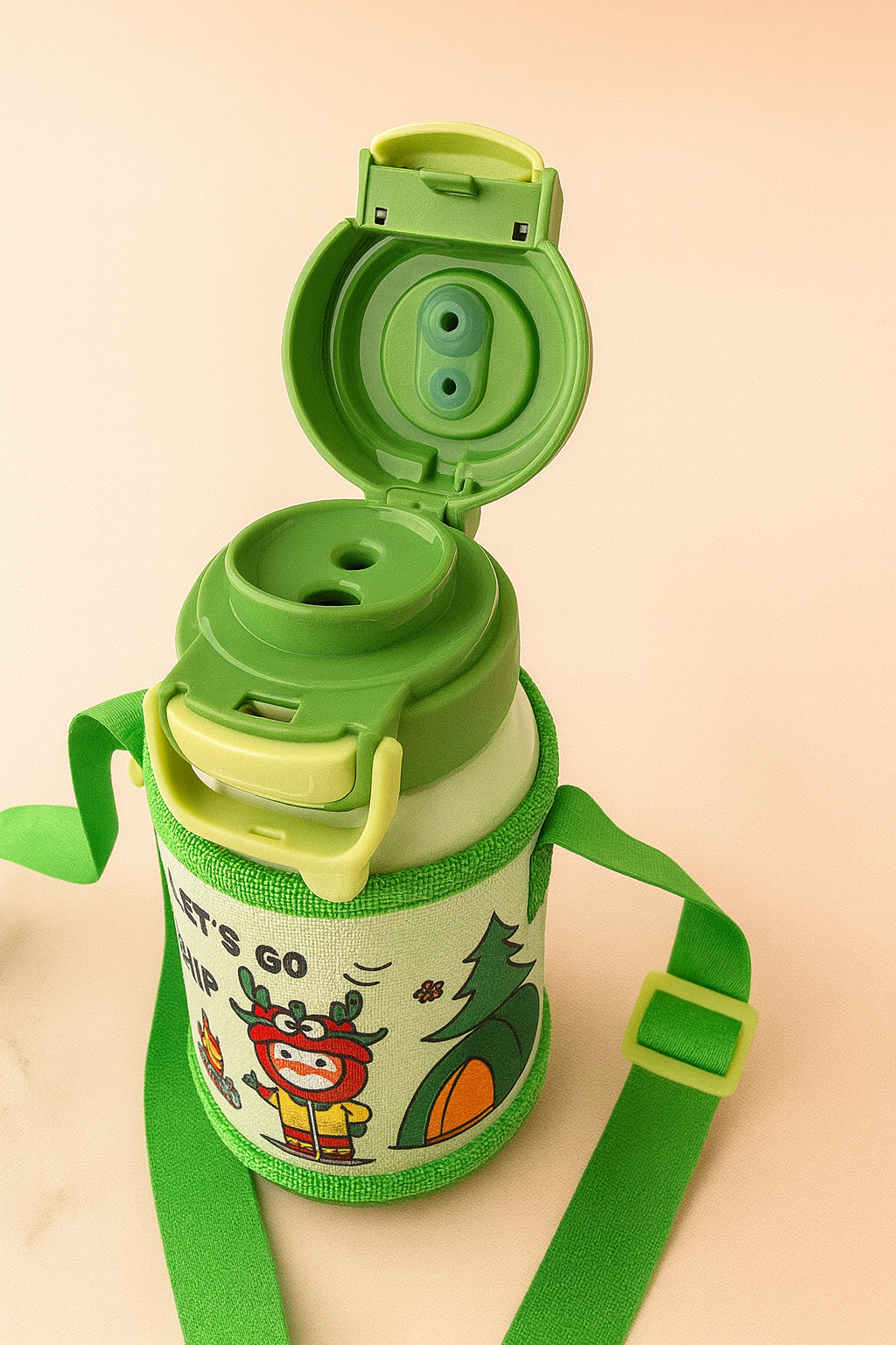 Little Explorer CampSip Insulated Kids Water Bottle with Carry Strap – Leak-Proof Flip Lid, Protective Fabric Sleeve | BPA-Free Travel Bottle for School & Outdoors