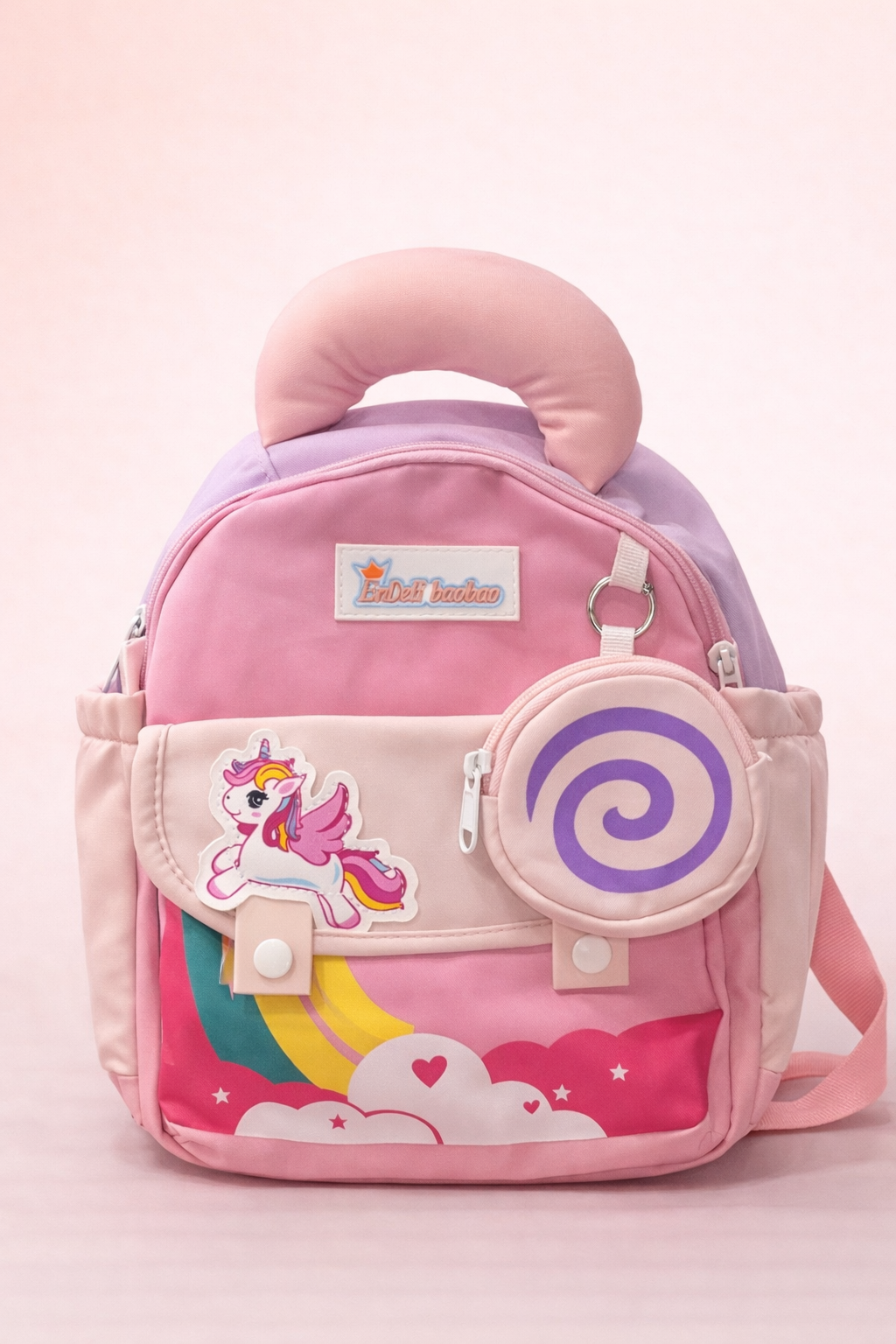 Unicorn Dream Kids Backpack with Detachable Round Pouch – Lightweight Pastel School Bag for Toddlers | Soft Handle, Adjustable Straps & Cute Unicorn Patch
