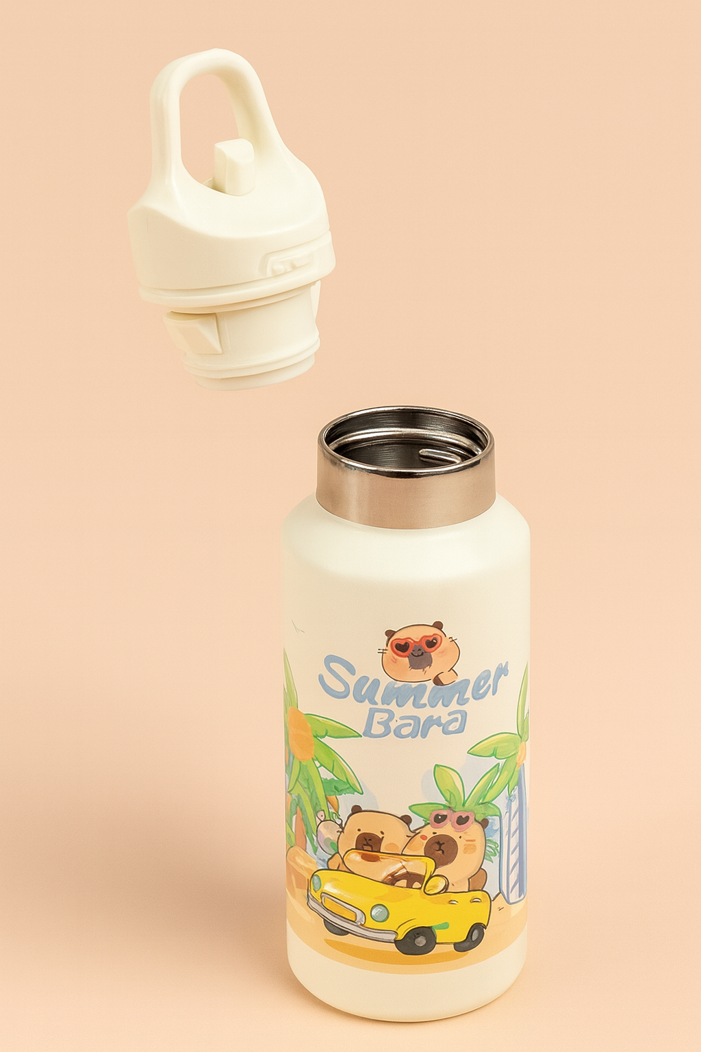 CapySip™ Cute Capybara Insulated Water Bottle – Leak-Proof Stainless Steel Flask with Carry Handle | Hot & Cold Thermal Bottle for Kids, School & Travel