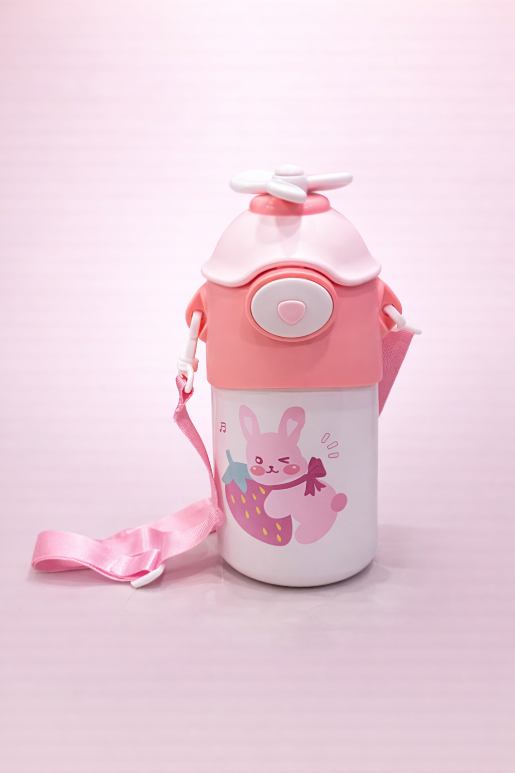 BunnyBloom™ Kids Water Bottle – 550 ml Cute Bunny Print Bottle with Strap | Leak-Proof Sipper, BPA-Free