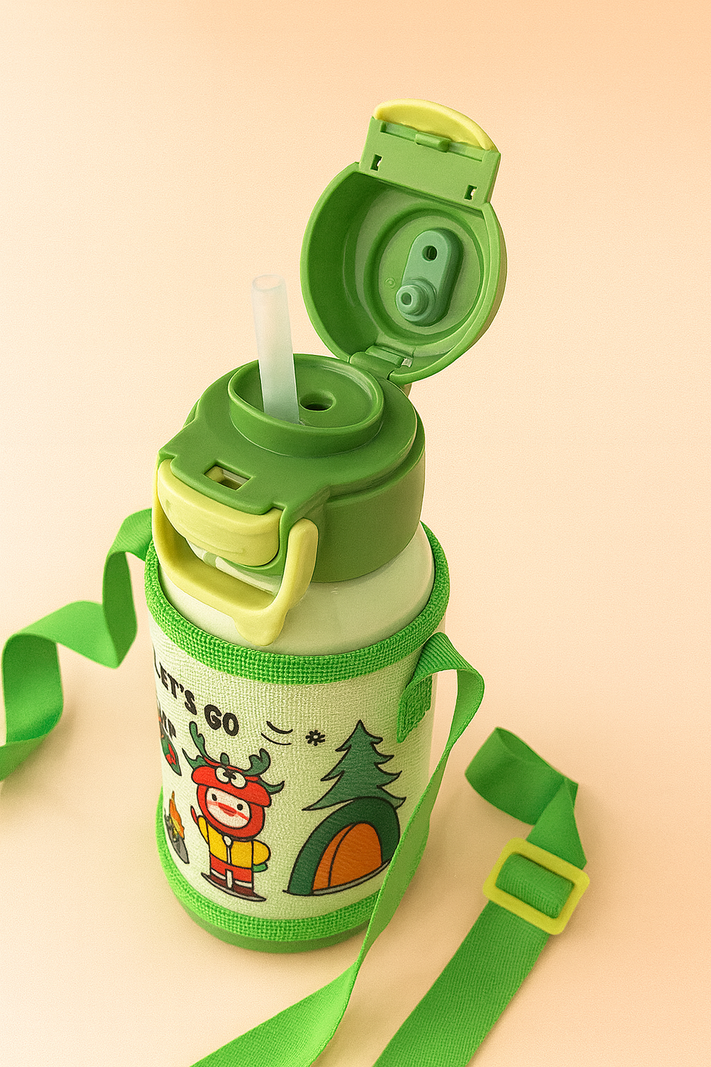 Little Explorer CampSip Insulated Kids Water Bottle with Carry Strap – Leak-Proof Flip Lid, Protective Fabric Sleeve | BPA-Free Travel Bottle for School & Outdoors