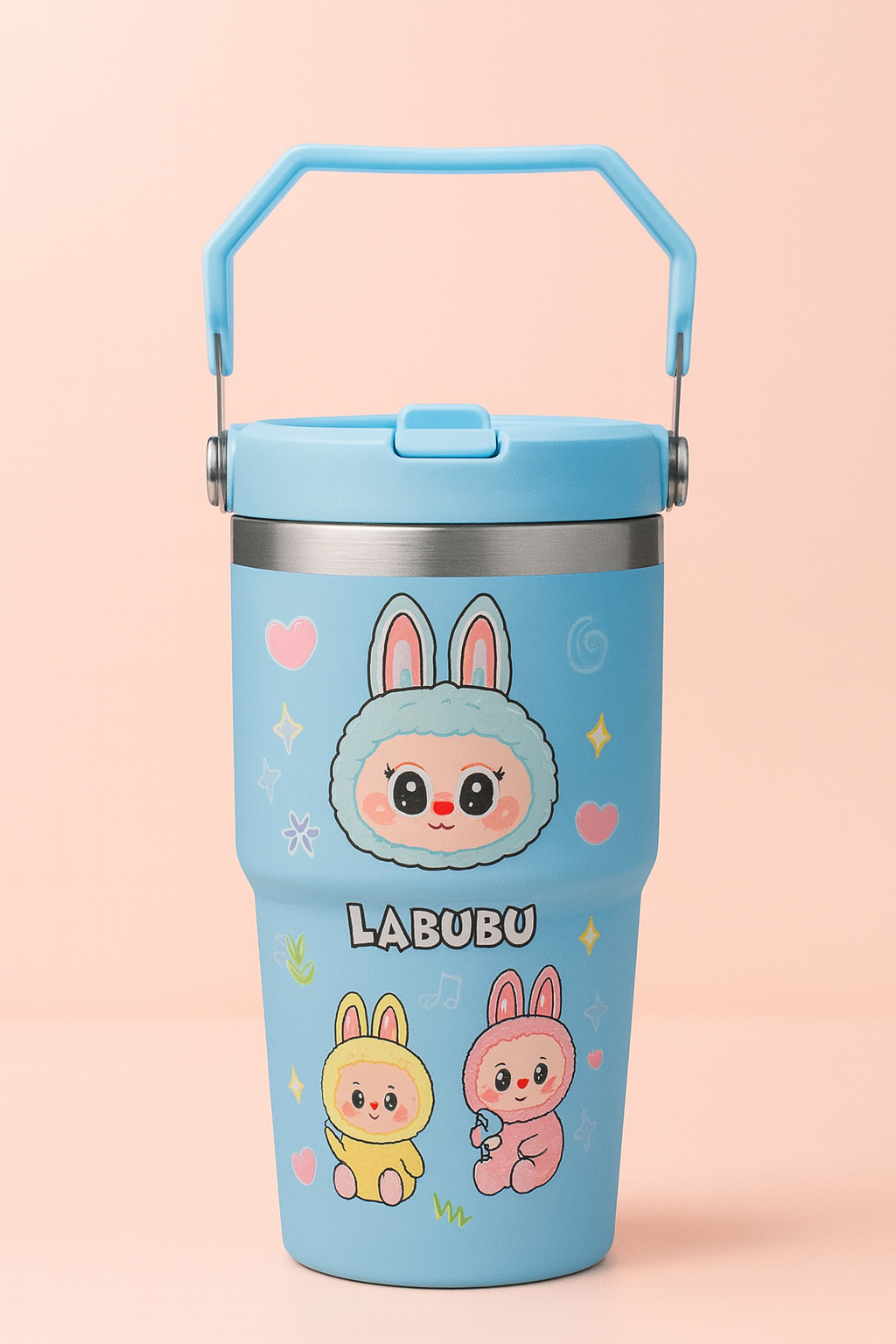 Labubu Bunny Friends Straw Tumbler for Kids – Leak-Resistant Sipper Cup with Flip Lid & Handle | Cute Cartoon Drinking Tumbler for School, Travel & Daily Use