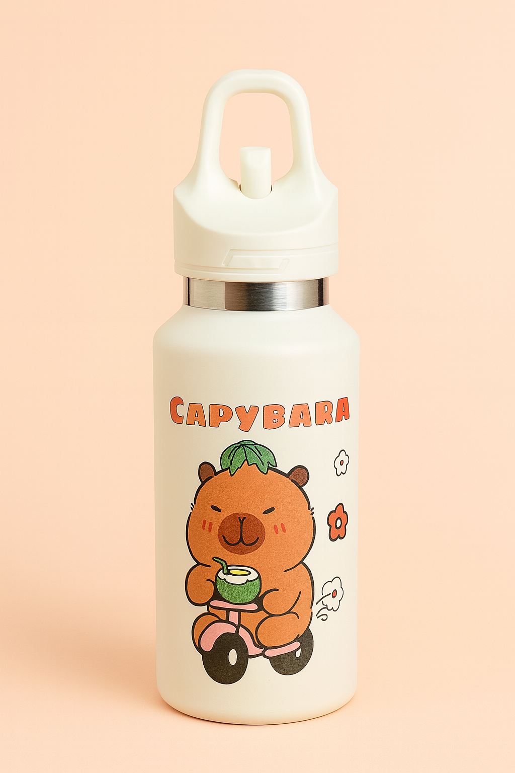 CapySip™ Cute Capybara Insulated Water Bottle – Leak-Proof Stainless Steel Flask with Carry Handle | Hot & Cold Thermal Bottle for Kids, School & Travel