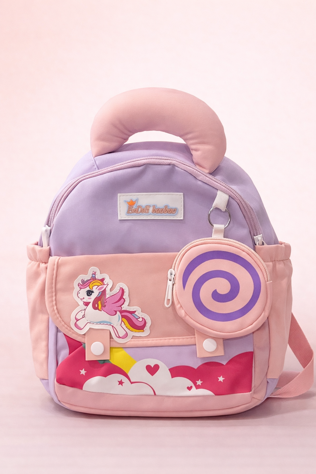 Unicorn Dream Kids Backpack with Detachable Round Pouch – Lightweight Pastel School Bag for Toddlers | Soft Handle, Adjustable Straps & Cute Unicorn Patch